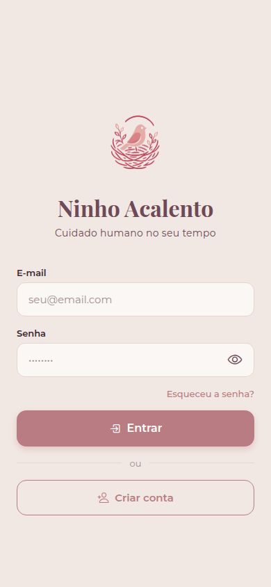 Tela de entrada do aplicativo Ninho Acalento